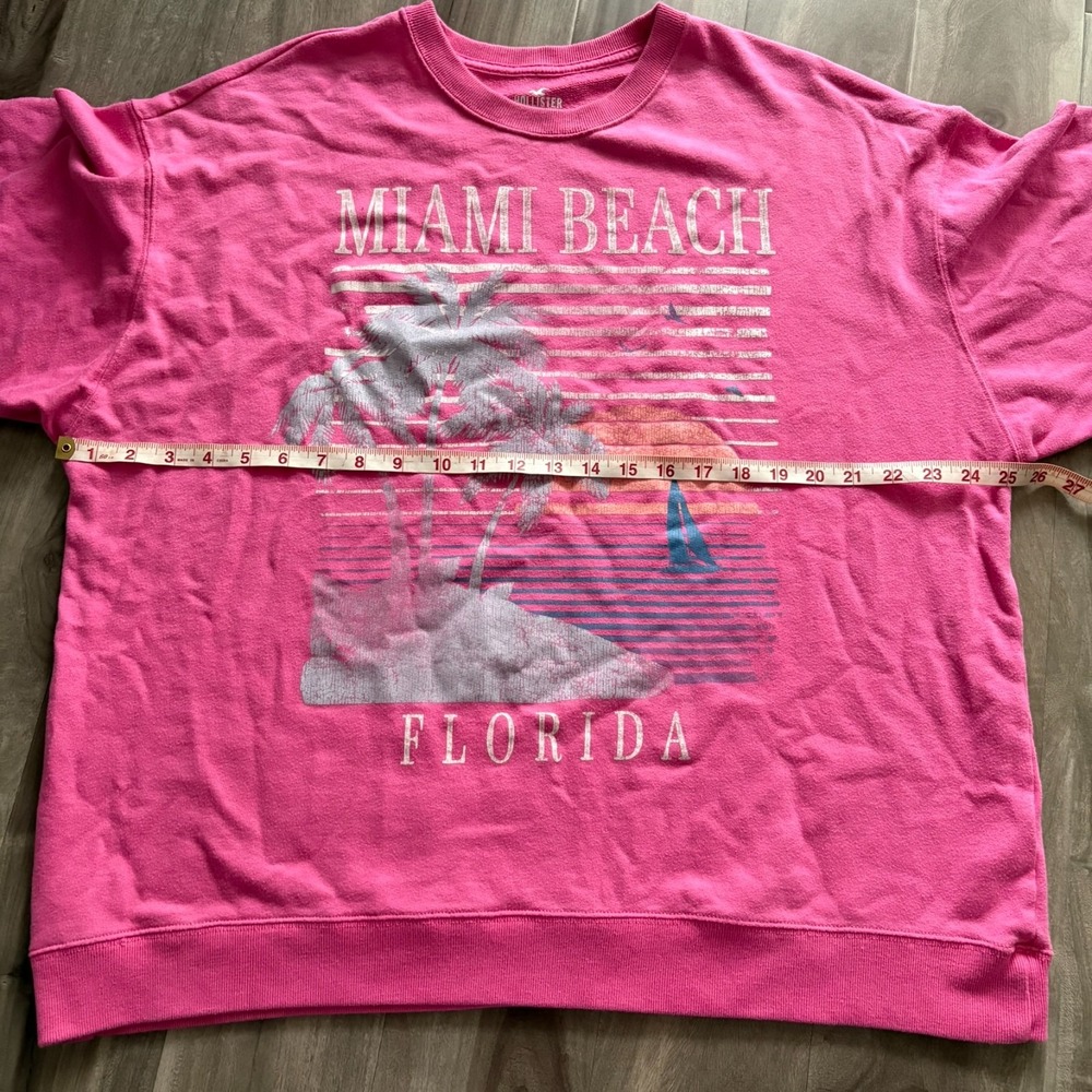 Hollister XL Neon Pink Miami Beach Florida‎ Sweatshirt Crewneck Retro Palm Tree - Picture 9 of 9